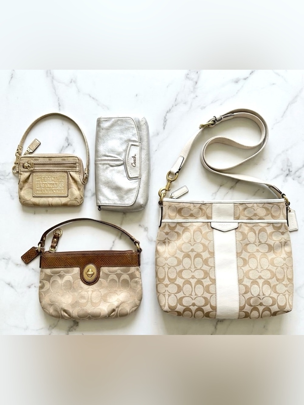 Coach Lot Bundle Purse Wristlets Wallets Canvas Signature Poppy Leather Tan